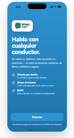 Pantalla de bienvenida de Whats Car